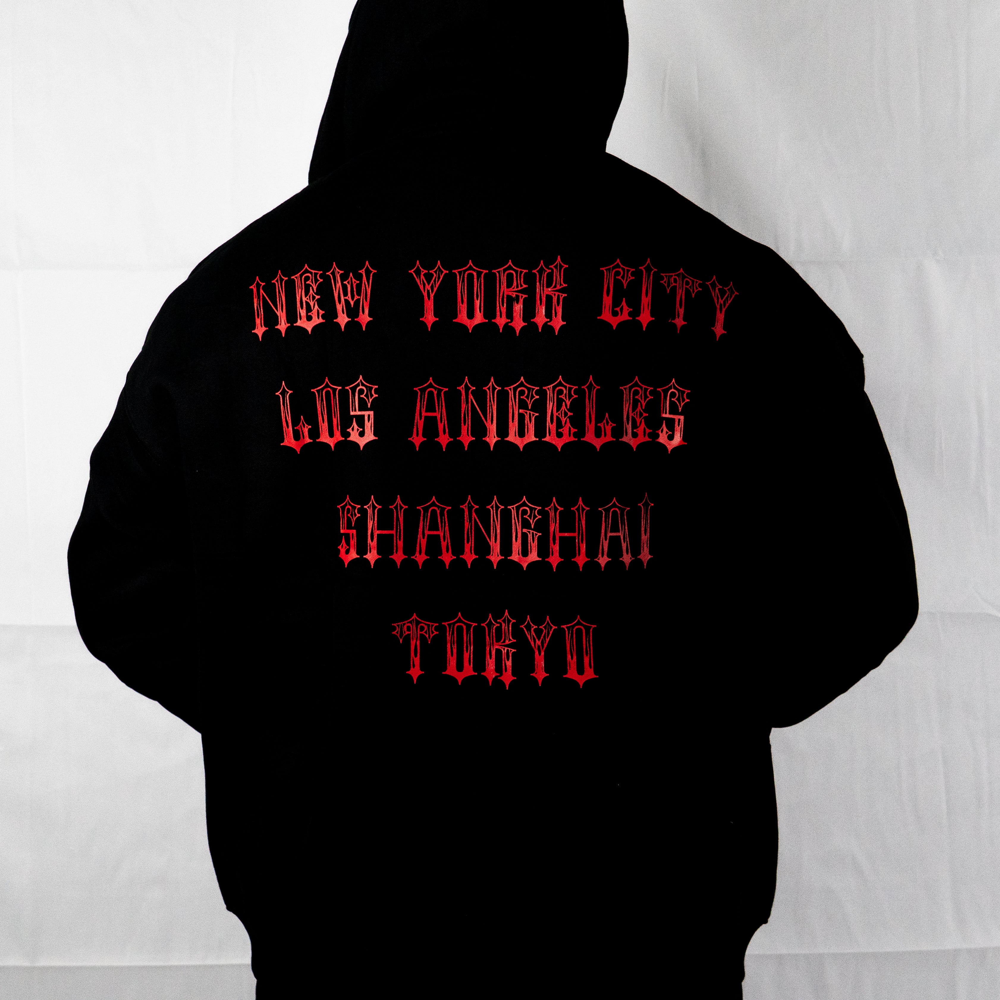CITY SERIES BLACK AND RED FLAME LOGO ZIP UP SWEATER
