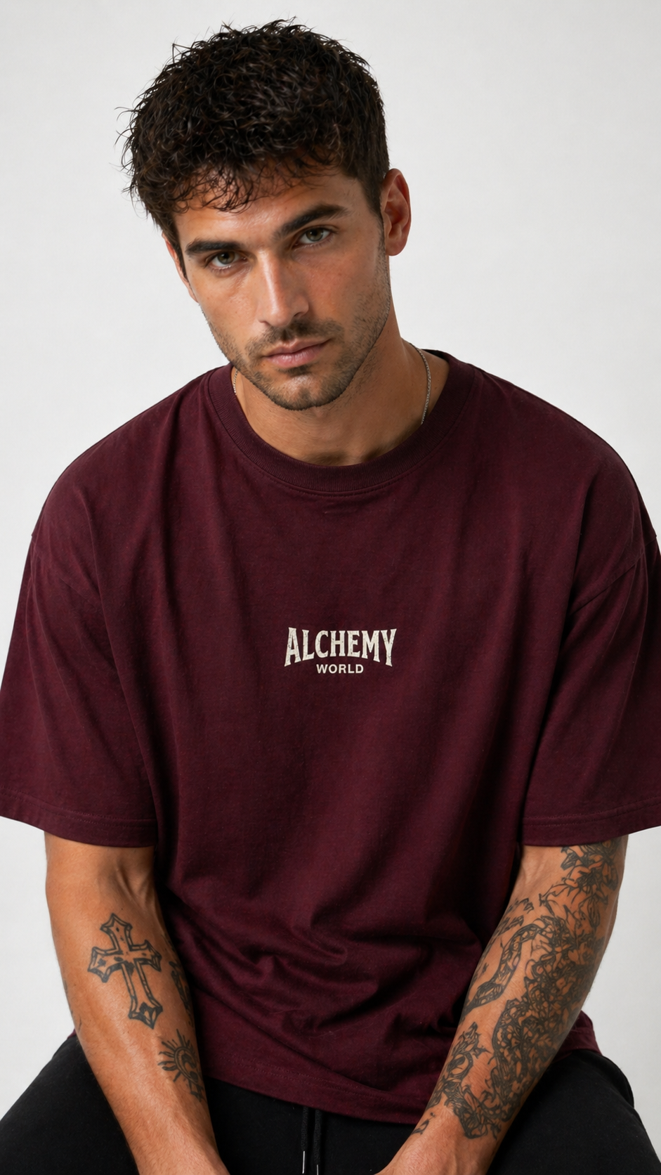 Legacy Oversized Tee – Burgundy / Vintage White