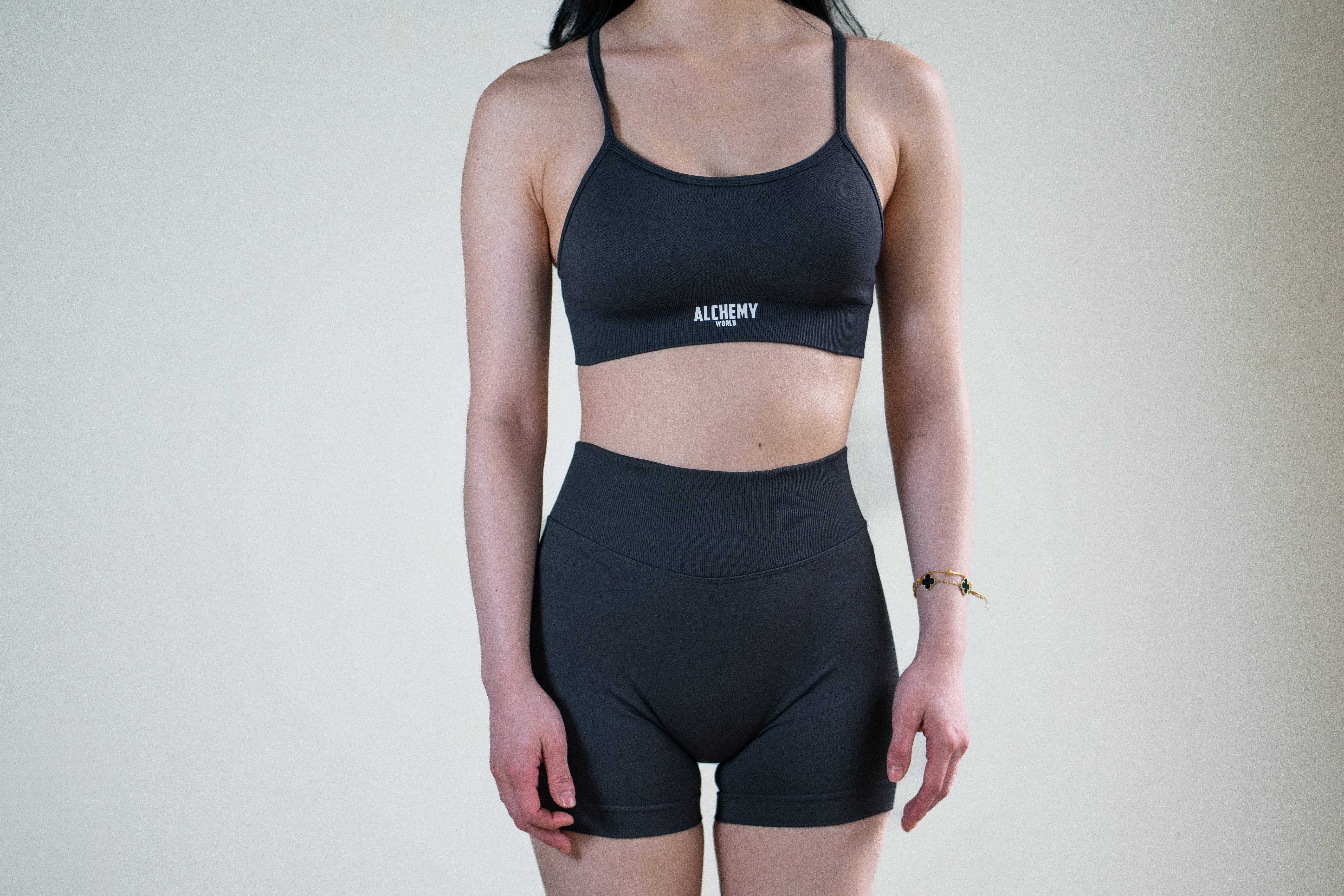 CHARCOAL CRISS CROSS BACK SPORTS BRA