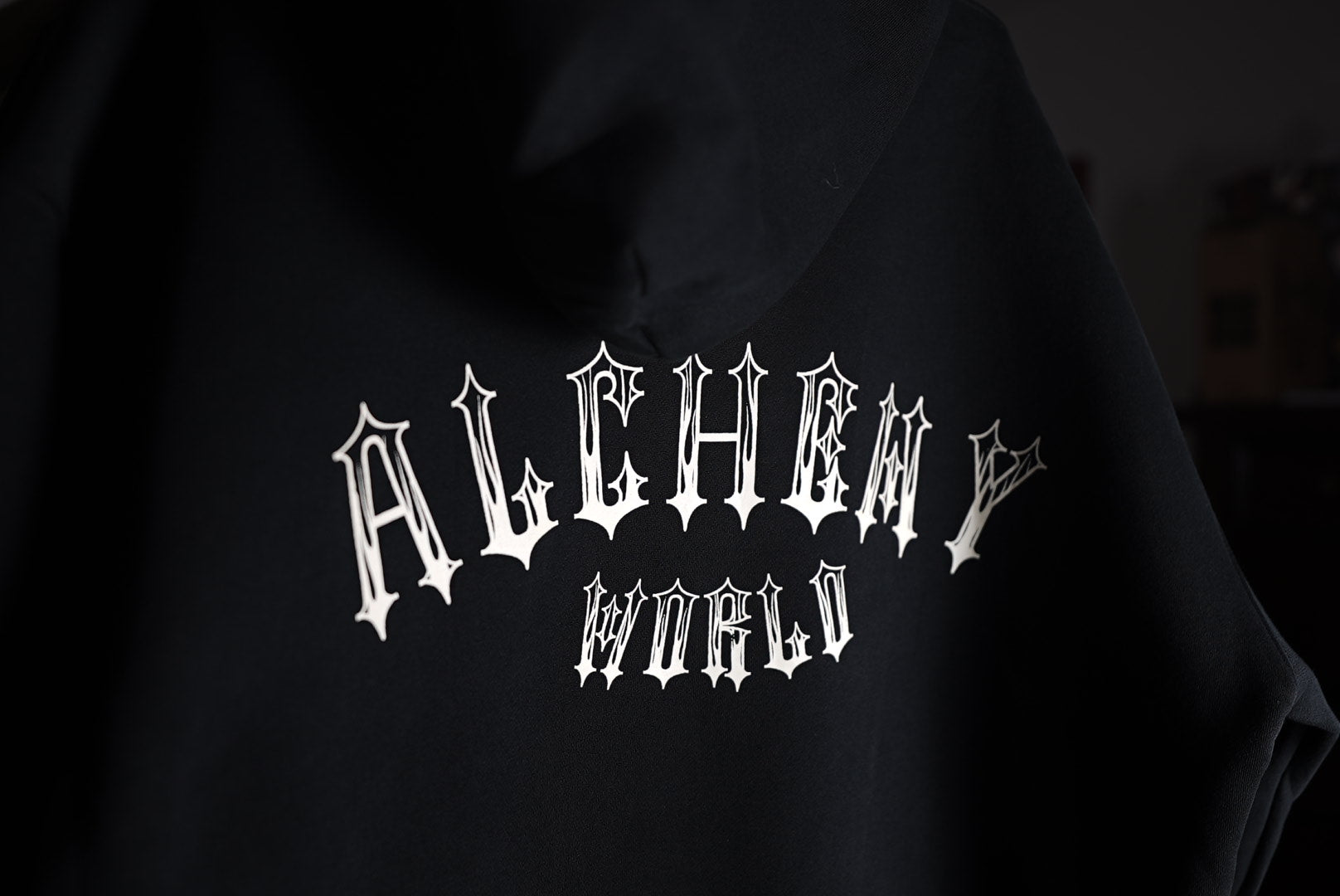 GOTHIC FLAME BEIGE LOGO IN BLACK HOODIE