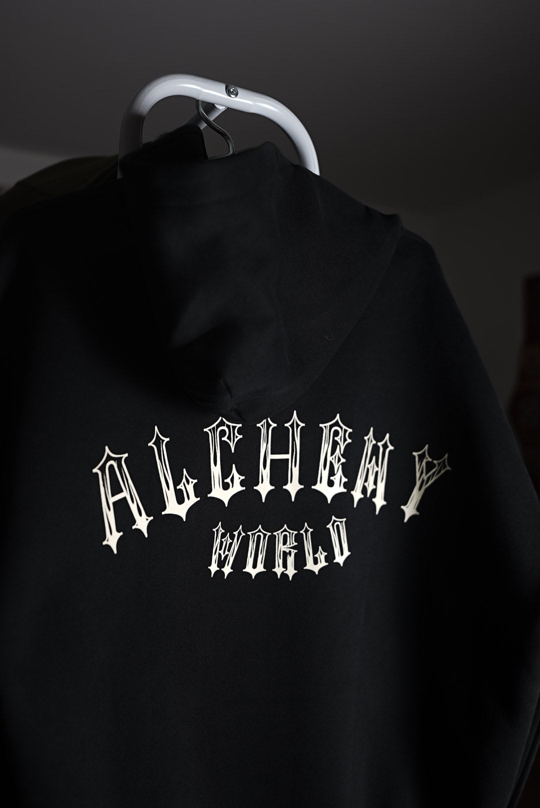 GOTHIC FLAME BEIGE LOGO IN BLACK HOODIE