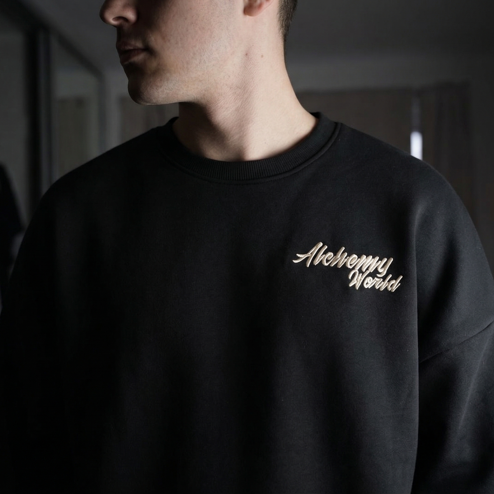 Alchemy World Classic Embroidered Crewneck — Black
