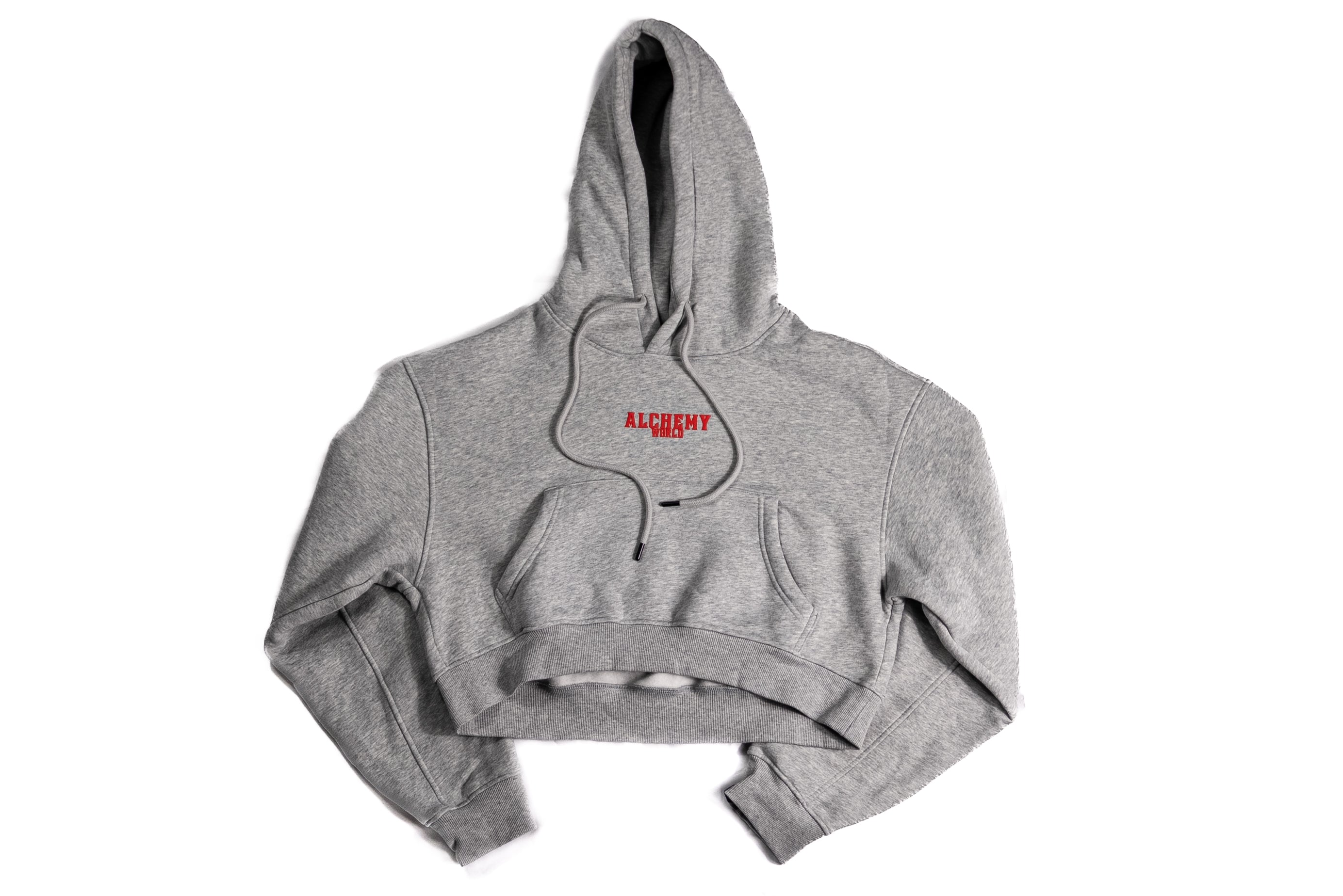 Alchemy World Women’s Cropped Hoodie — heather grey/red